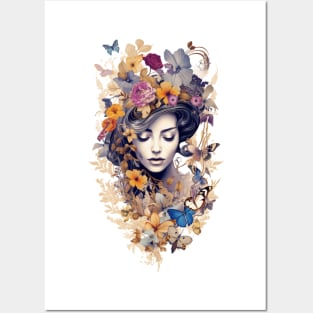 Beauty meets nature with butterflies and flowers Posters and Art